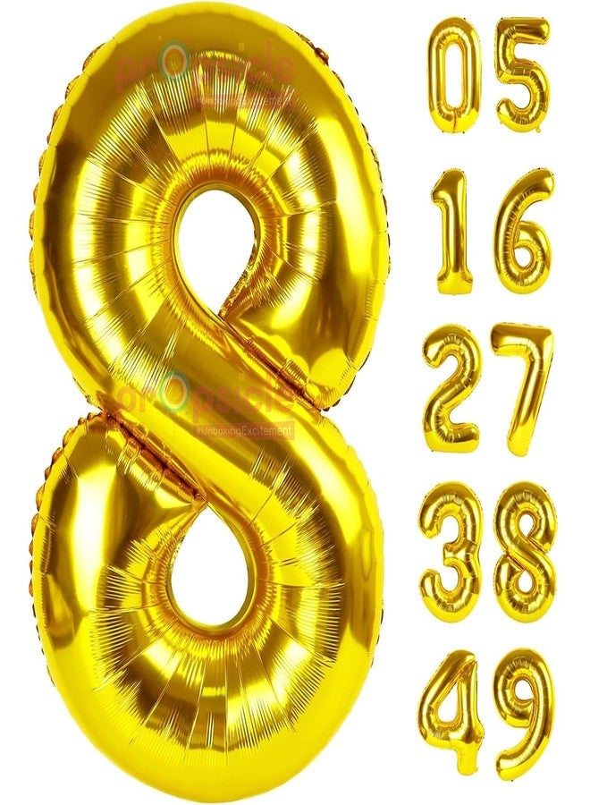 بروبسيكل بالون هيليوم ذهبي اللون من بروبسيكل، مقاس 32 بوصة، على شكل الرقم 8، لتزيين حفلات أعياد الميلاد | بالونات على شكل الرقم 8، مناسبة لأعياد الميلاد/الذكرى السنوية | الرقم 8 - Image 1